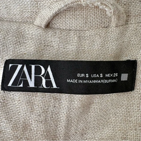 Zara Linen Blend Cream Tan Rustic Oversized Long Blazer Jacket - Picture 7 of 10